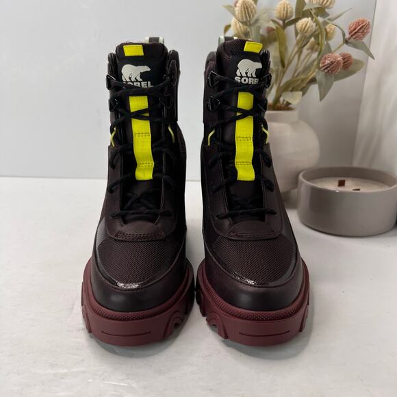 Sorel Brex Heel Lace Waterproof Boot Black/Maroon Women 7.5 Tried on - Picture 2 of 11